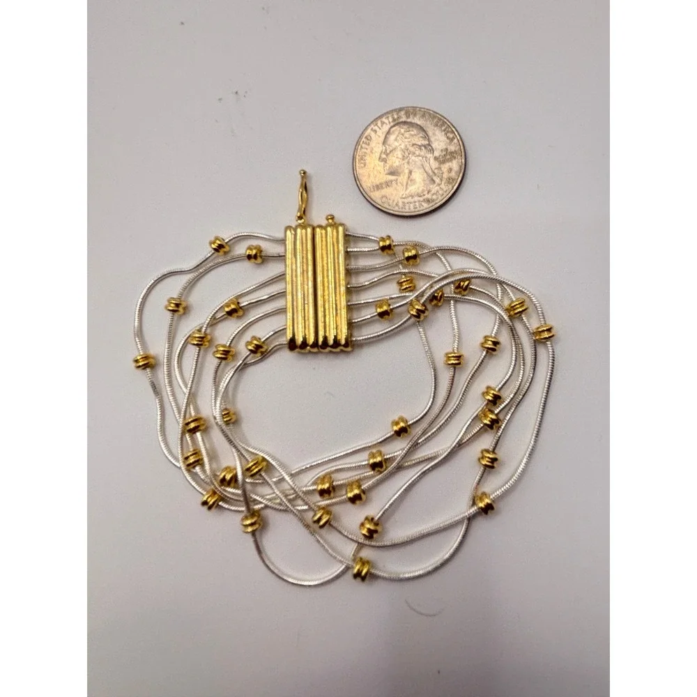 Napier Multi Strand Liquid Silver Gold Tone Bead‎ Bracelet 7 Inch Mixed Metal